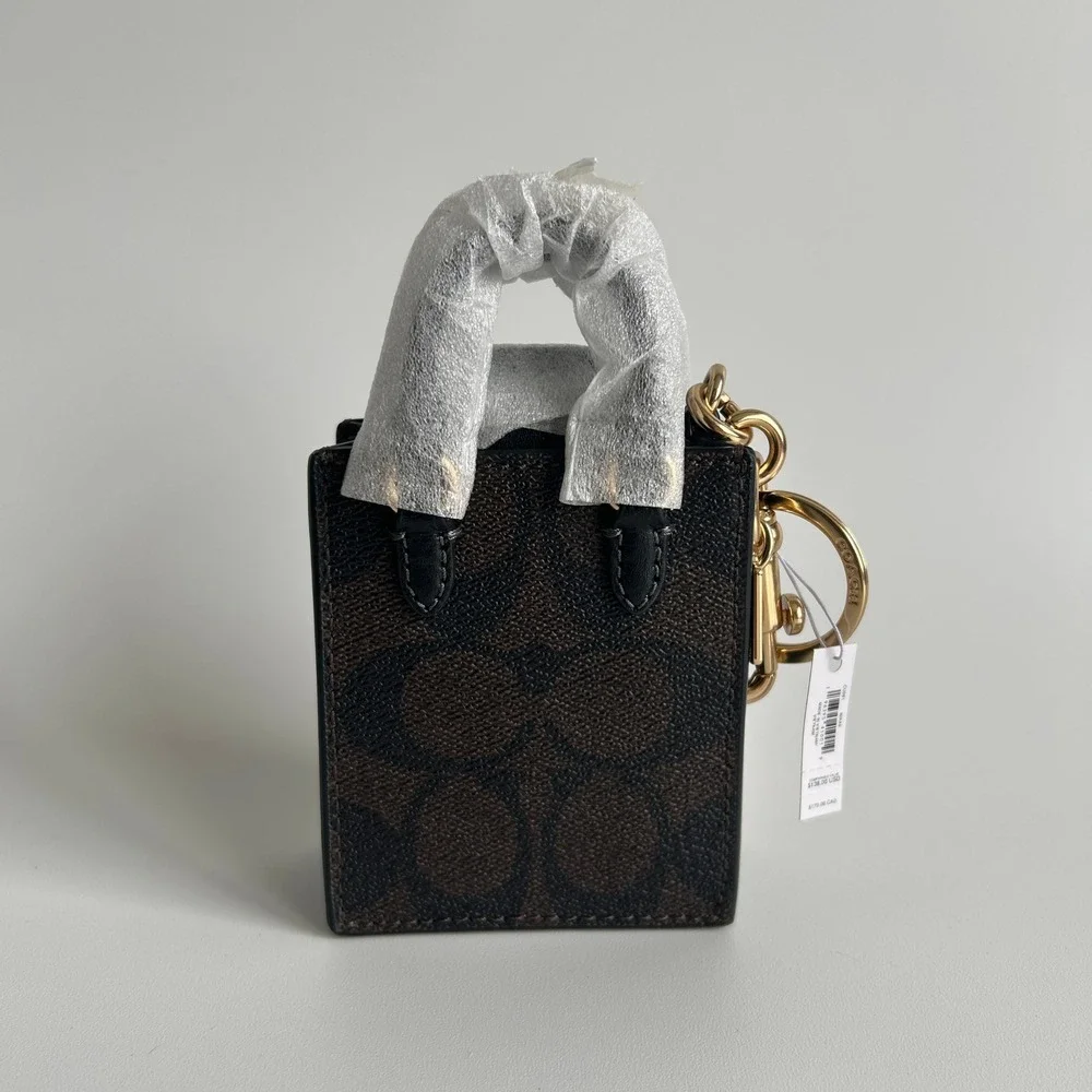 Coach Mini North South Tote Brown Signature Canvas Bag Charm NWT